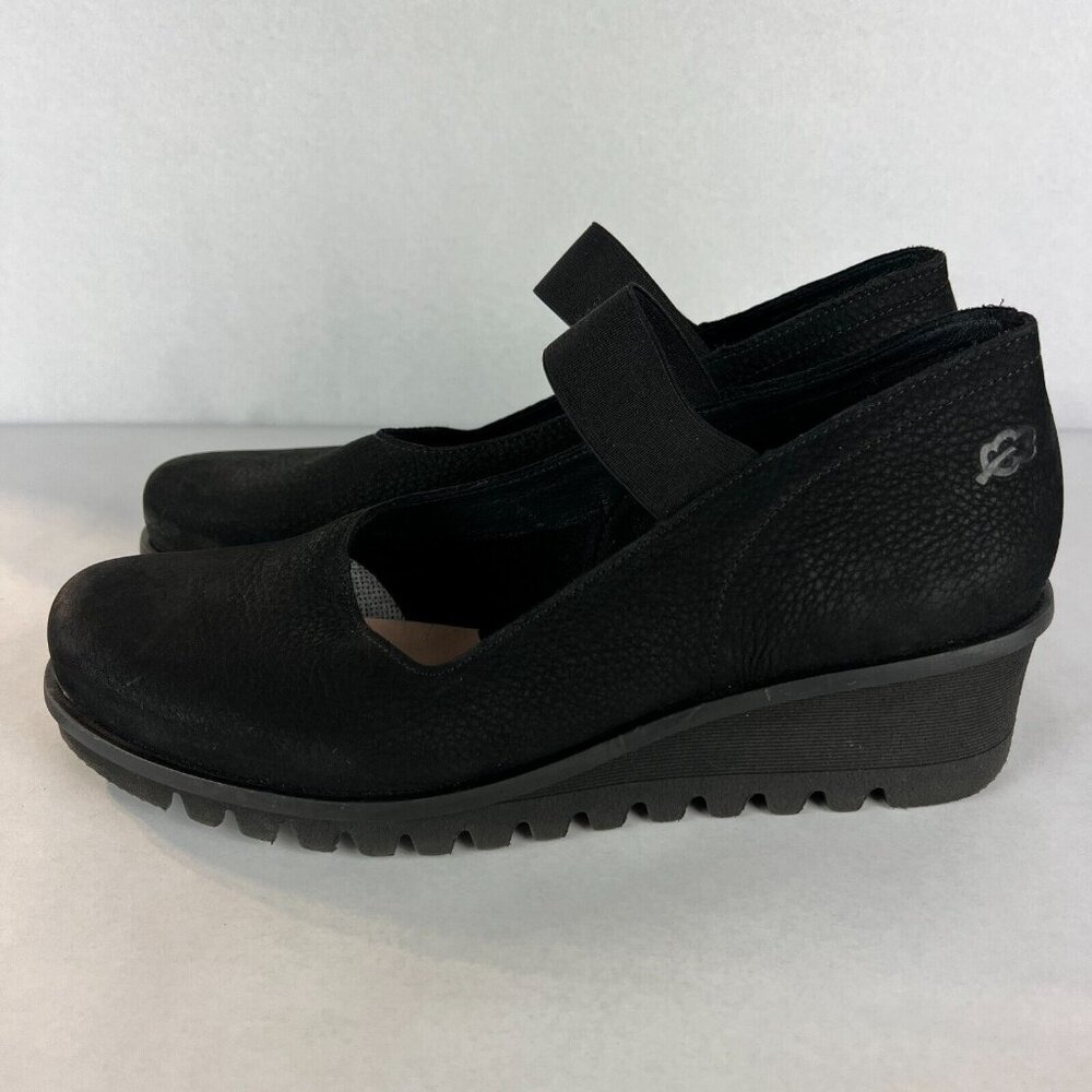 Loints Of Holland Maryjane Shoes Womens 41 9.5 10 Black Wedge Pebbled Leather - Picture 5 of 14